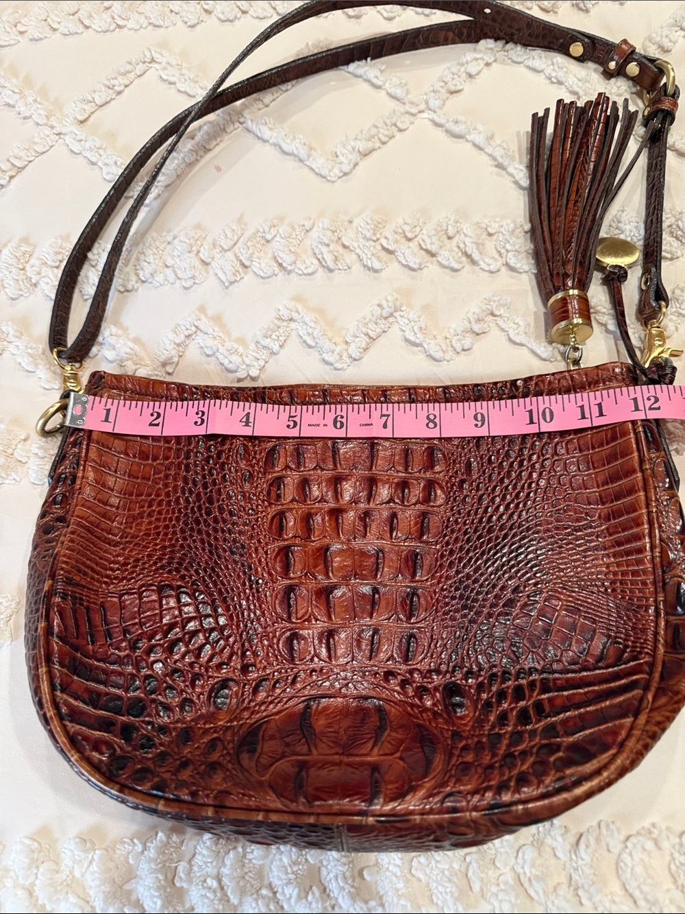 Brahmin Brown Croc-Embossed Leather Crossbody with Tassel - Picture 9 of 11